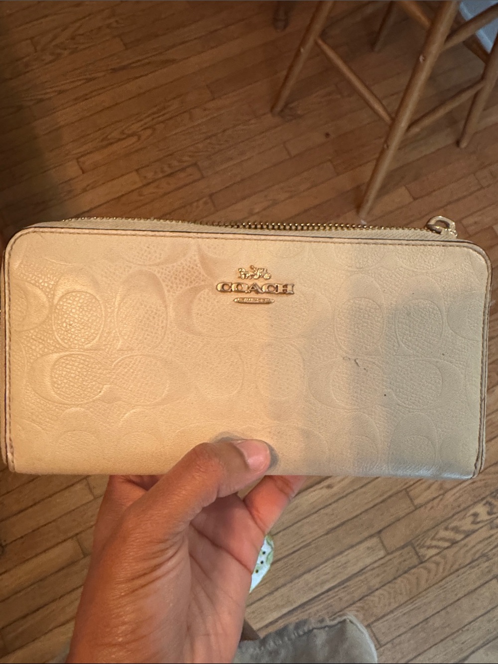Coach Cream Zip-Around Signature Wallet with Gold Logo